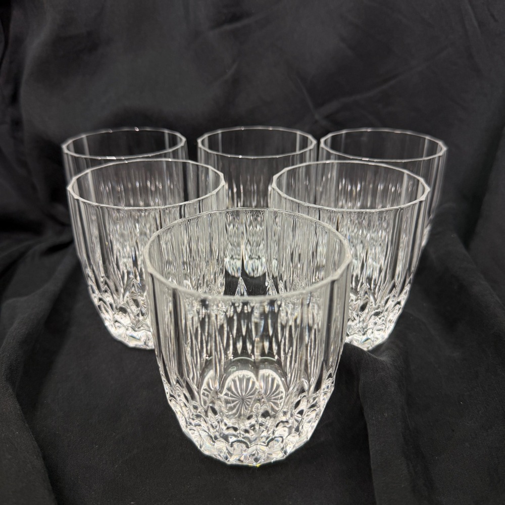 Vintage Crystal Whiskey Glasses Set of 6 Diamond Cut Lowball Tumblers